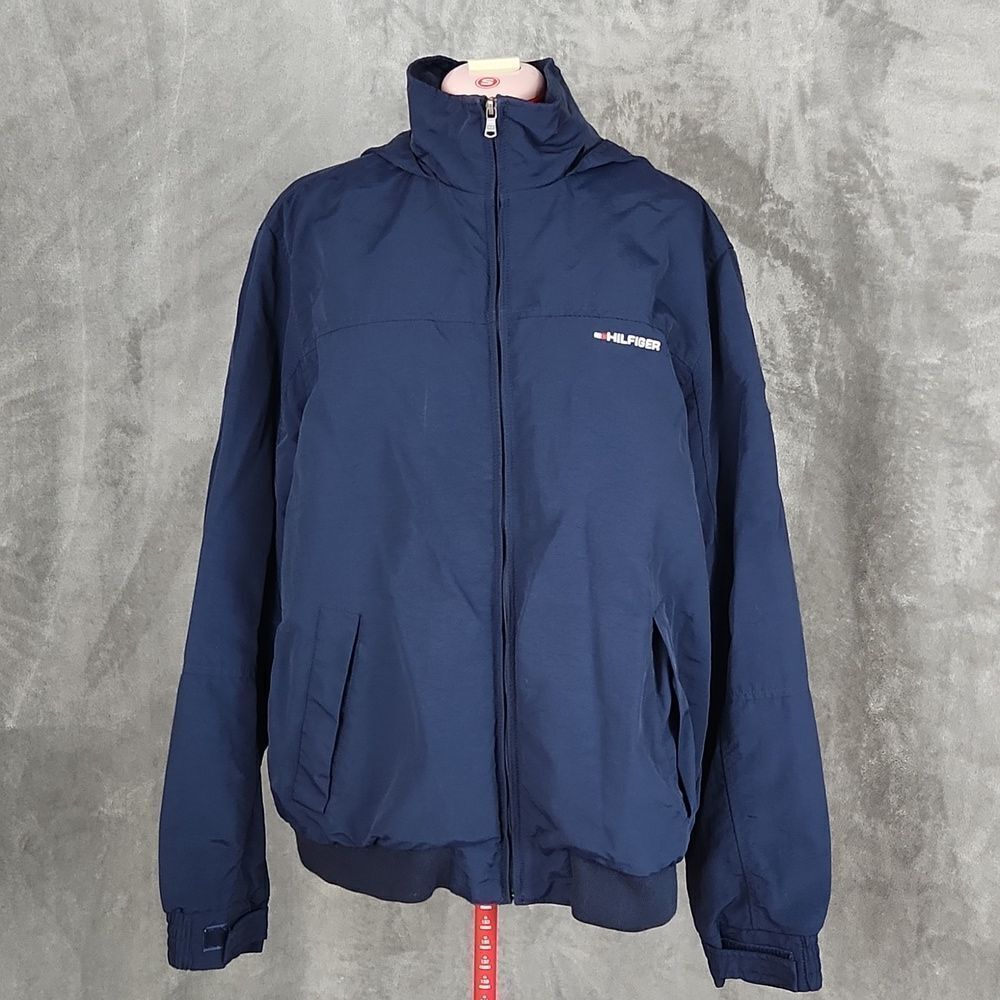Tommy Hilfiger Men's Large Navy Full Zip Windbreaker Jacket Lightweight Coat